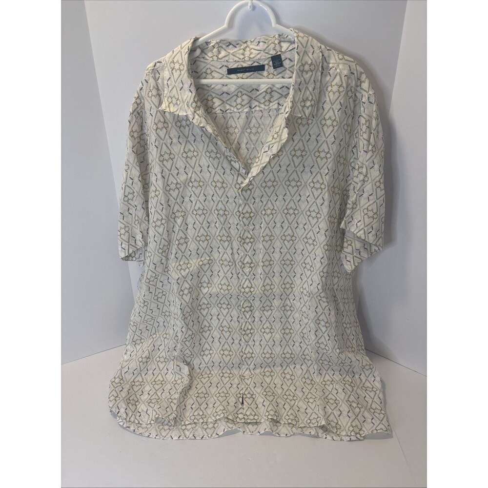 Perry Ellis Men’s 3XL 100% Linen Button Up Shirt Short Sleeve Geometric OEKO-TEX
